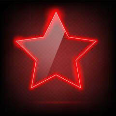 star frame transparent glass effect. Abstract red light neon border shape. Futuristic screen glowing vector background.