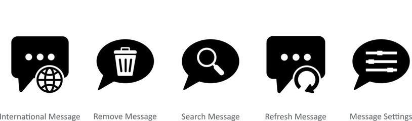 A set of 5 Contact icons as international message, remove message, search message