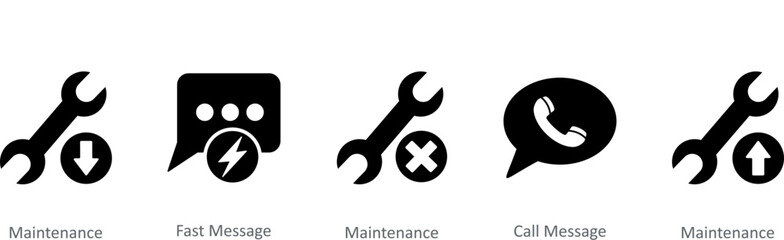 A set of 5 Contact icons as maintenance, fast message, call message