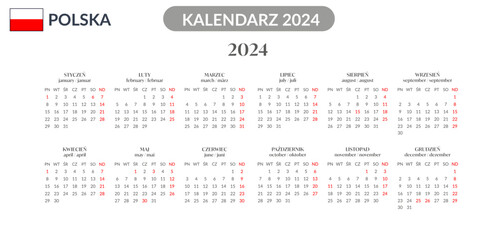 Kalendarz skrócony na rok 2024 2025. Polski język. Polska. Święta długie weekendy - 613778624