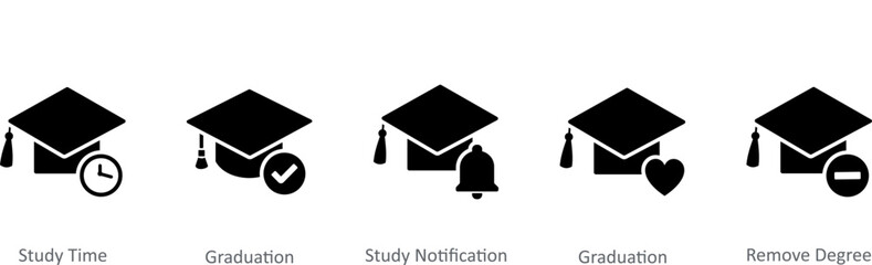 A set of 5 Contact icons as study time, graduation, study notification