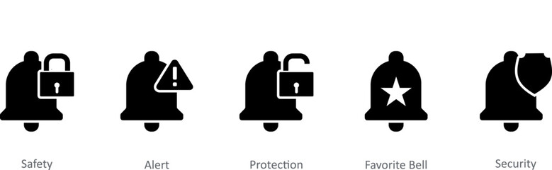 A set of 5 Contact icons as safety, alert, protection