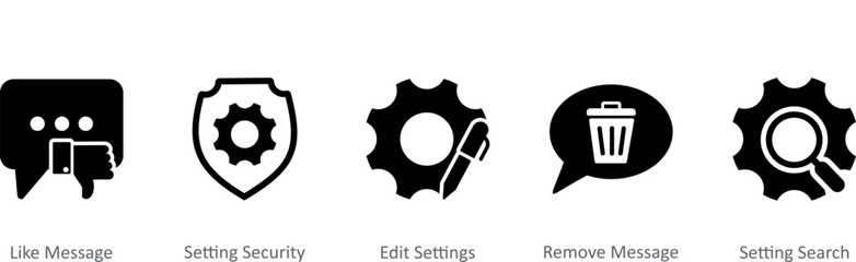 A set of 5 Contact icons as like message, setting security, edit settings