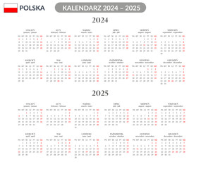 Kalendarz skrócony na rok 2024 2025. Polski język. Polska. Święta długie weekendy - 613778676