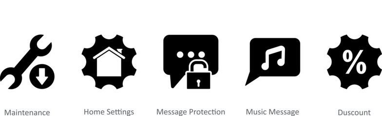 Fototapeta premium A set of 5 Contact icons as maintenance, home settings, message protection