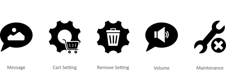 A set of 5 Contact icons as message, cart setting, remove setting