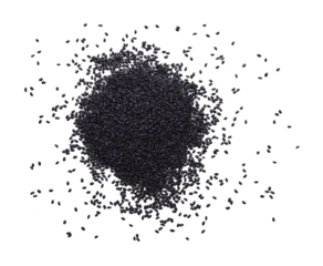 Pile of organic black sesame seeds isolated  transparent png