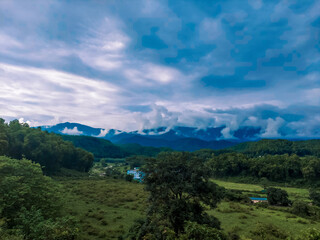 Fototapeta na wymiar Mountains View With Clouds Landscape