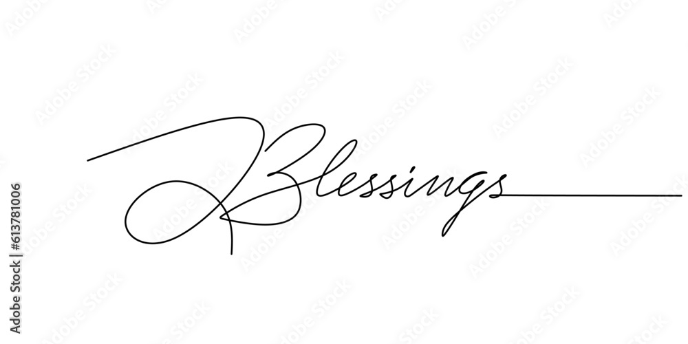 Poster one continuous line drawing typography line art of blessing word writing isolated on white backgroun