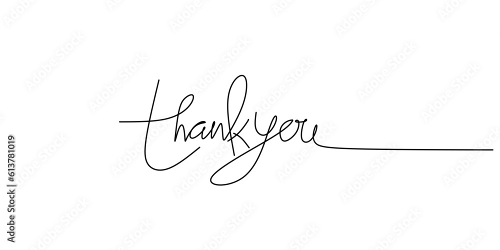 Poster one continuous line drawing typography line art of thank you word writing isolated on white backgrou