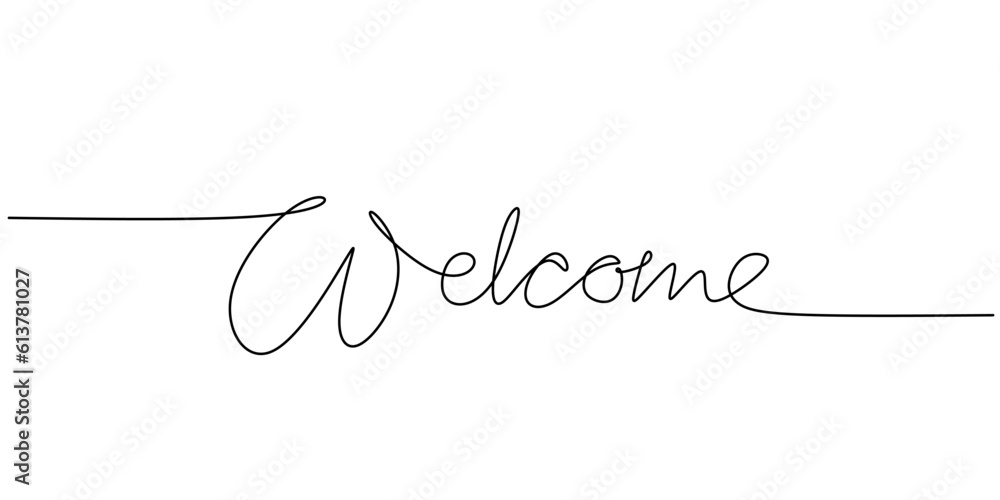 Poster one continuous line drawing typography line art of welcome word writing isolated on white background