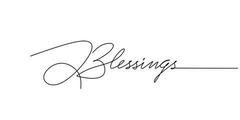 One continuous line drawing typography line art of blessing word writing isolated on white background.