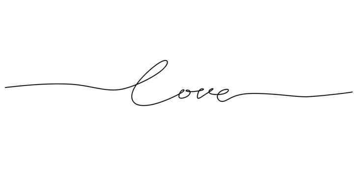 One continuous line drawing typography line art of love word writing isolated on white background.