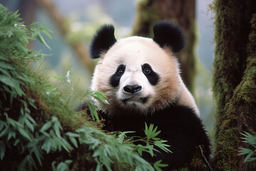 Naklejka premium cute panda in jungle