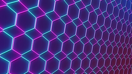 Fototapeta premium luxury abstract geometric futuristic hexagon background loop. Trendy sci-fi neon-colored bg for cyberspace, films, screensaver, wallpaper. Seamless clean and glossy technology bg.