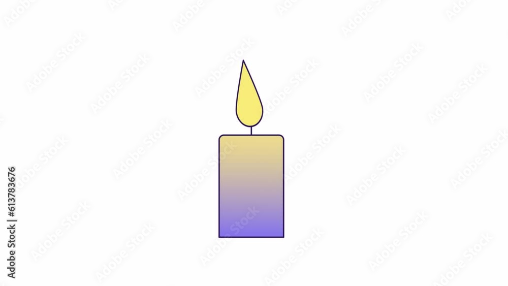 Poster candle light animation. flat outline style icon 4k video for web design. meditation candlelight. spa