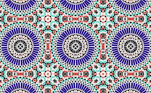 Kaleidoscope _ Moving hypnotic Arabic pattern mosaic video illustration. Seamless kaleidoscope and speed rotation. Red blue and green colors Mandala. Video animation 4K  