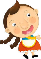 Fototapeta premium Cartoon farm character farmer woman girl child isolated illustration for children