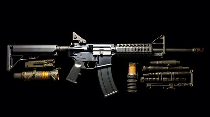 Black rifle with components