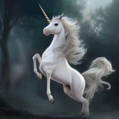 Naklejka na ściany i meble White unicorn on hind legs