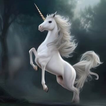 White unicorn on hind legs