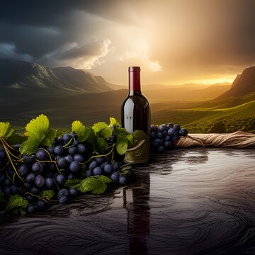 Bottle of wine and grapes