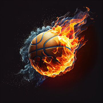 Fire basketball on black background for decorating projects