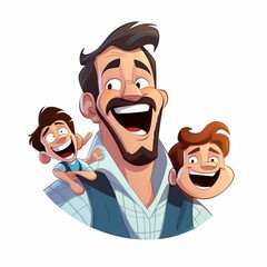 Obraz premium Father and Son Laughing Together, Sticker on White Background. Generative ai