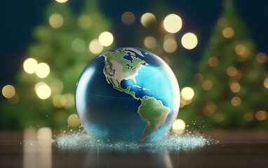 Obraz premium Plant growth on globe glass in nature concept eco earth day