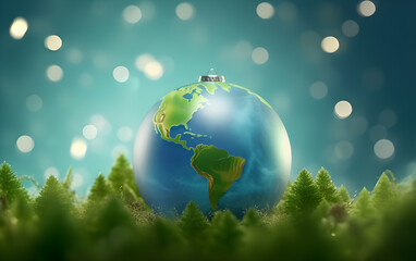Obraz premium Plant growth on globe glass in nature concept eco earth day