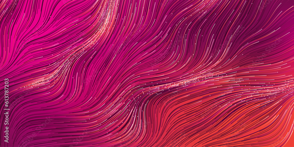 Aufkleber purple and red wavy striped abstract background - dark colorful moving, flowing stream in curving li