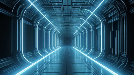 Blue futuristic sci-fi style corridor or shaft background with exit or goal ahead