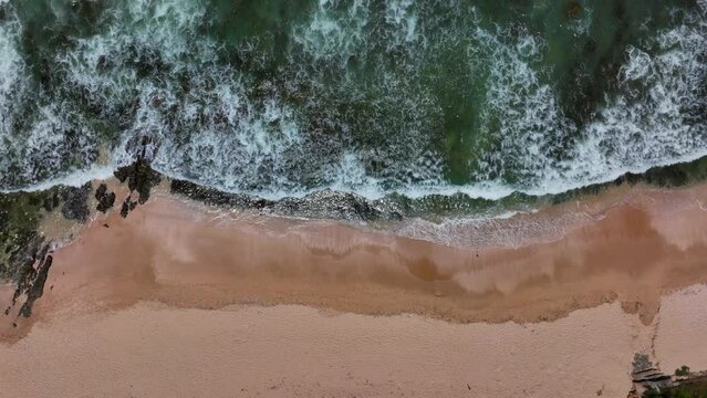 South Africa most stunning white sand beach epic surf wave rugged reef coastline aerial drone cinematic JBAY Jeffreys Bay WSL Corona Open Supers Boneyard summer morning blue ocean down up movement