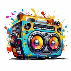 Fototapeta premium Cartoon Boombox on White Background. Generative ai