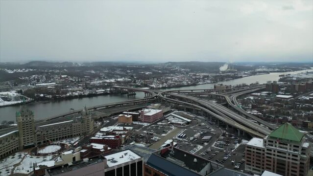 Distant Aerial View of Interstate 787 Exchange in Albany
