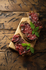 Venison steak tartare on toast