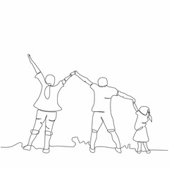 Parents day one line. Continuous line drawing of happy family father, mother and one child. vector illustration isolated on white background with muslim family.