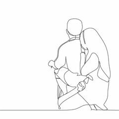 one line drawing of romantic couple relationship. Guy girl and riding bicycle. Human relationship, sincere feelings. - Vector illustration isolated on white background.