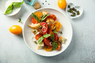 Traditional homemade bread salad with tomatoes