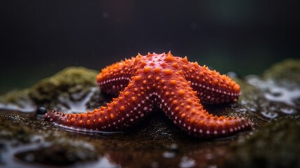 red starfish under the water sitting on rocks, generative ai