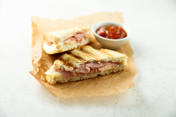 Homemade grilled sandwich with ham