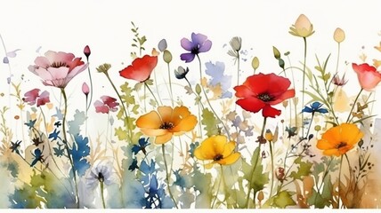 beautiful picture with colorful flowers painted in watercolor