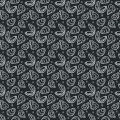  Seamless seafood pattern. Drawn seafood background