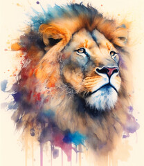 Watercolor wash painting of a lion, created with generative AI.