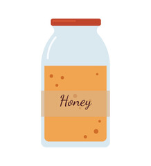 A jar of honey and the inscription on the jar honey. Flat illustration.