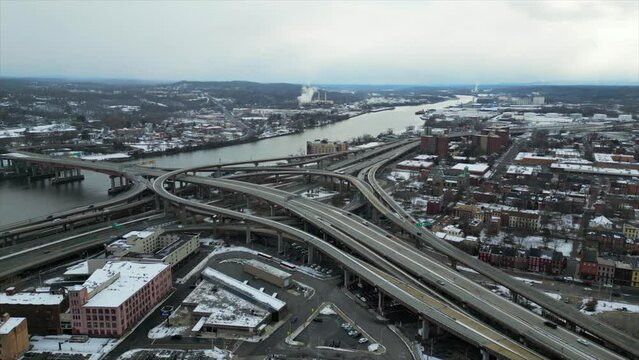 Aerial Close Up View of Interstate 787 Exchange in Albany