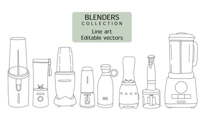 Set of hand drawn editable vector line art illustrations of air fryers	