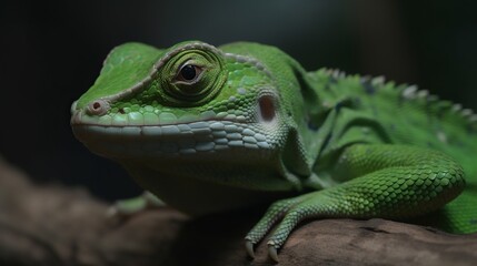 Fototapeta premium green iguana on a branch by generative ai