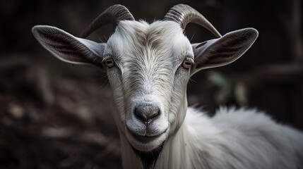 portrait of a goat in dark background by generative ai