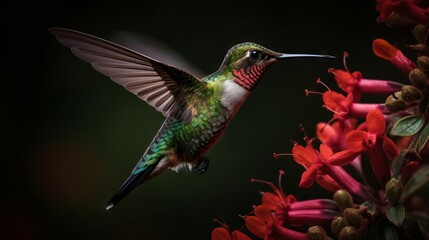 Obraz premium hummingbird feeding on a flower by generative ai